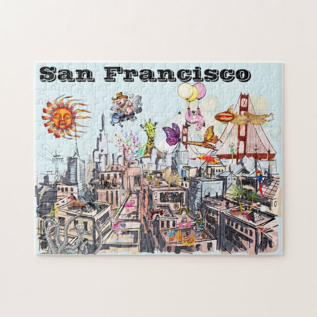 Surreal Pop Art Busy City i San Francisco Pussel (Horisontell)