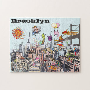 Surreal Pop Art Busy City of Brooklyn Pussel