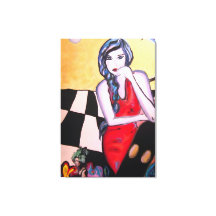Surreal Pop Art Kvinna i Röd Klänning Canvas