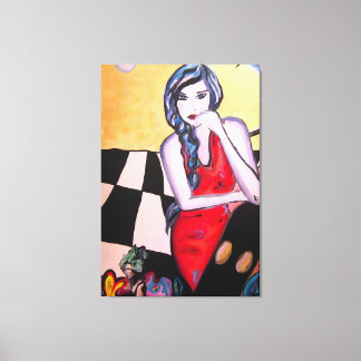 Surreal Pop Art Kvinna i Röd Klänning Canvas