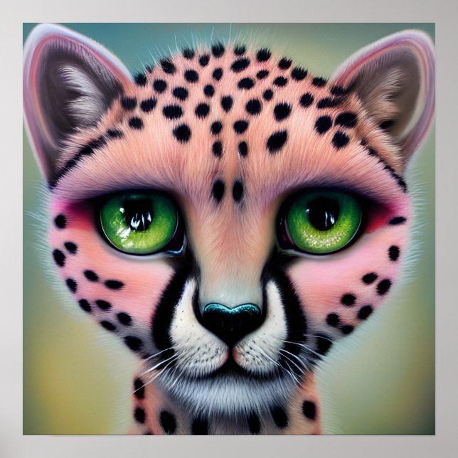 Surreal Pop Grönt Eyed Cheetah Poster (Framsidan)