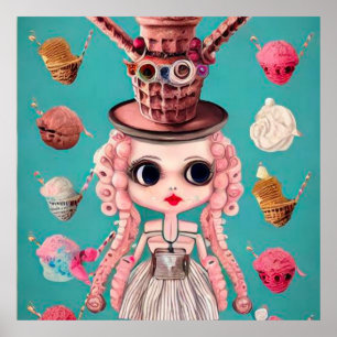 Surreal Pop Ice Cream Top hat Doll Poster