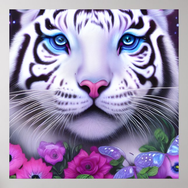 Surreal Pop White Tiger Poster (Framsidan)