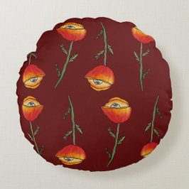Surreal Poppy Flowers Art Round Pillow Rund Kudde