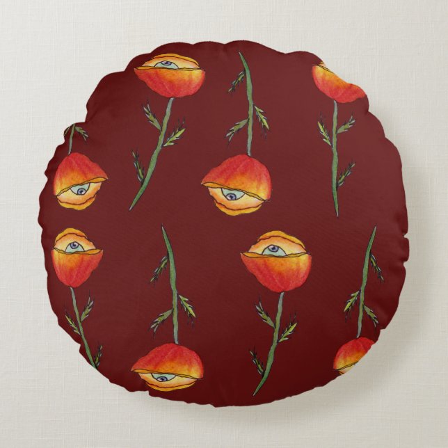 Surreal Poppy Flowers Art Round Pillow Rund Kudde (Framsidan)