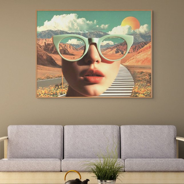 Surreal porträtt med glasögon som reflekterar öken poster (Surreal Portrait With Glasses Reflecting Desert)