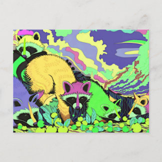 Surreal Psychedelic Raccoon Art Postcard Vykort