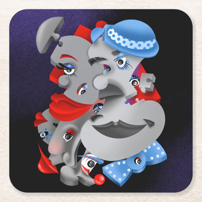 Surreal Puzzle Ansikte Underlägg Papper Kvadrat (Framsidan)