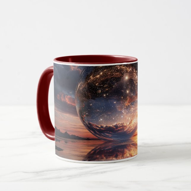 Surreal Reflective Sphere Containing Stars Mugg (Framsida vänster)