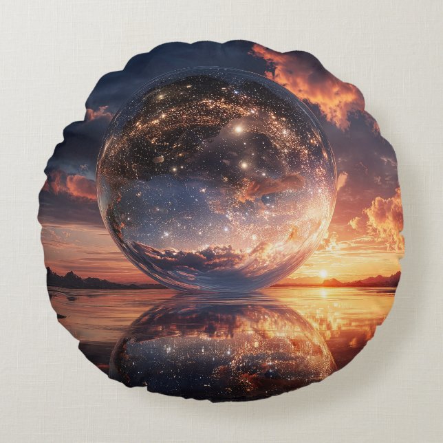 Surreal Reflective Sphere Containing Stars Rund Kudde (Framsidan)