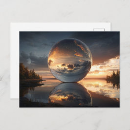 Surreal Reflective Sphere With Sunset Clouds Over  Vykort