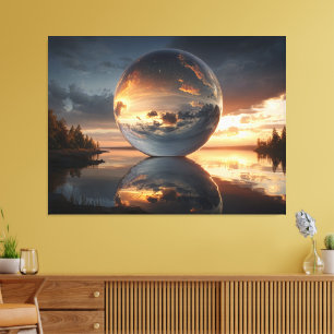 Surreal reflekterande sfär med solnedgångsmoln öve canvastryck
