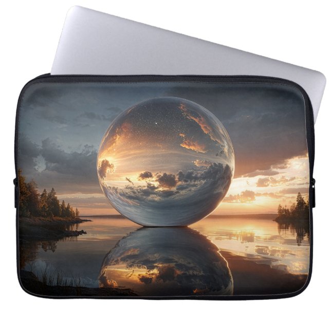 Surreal reflekterande sfär med solnedgångsmoln öve laptop fodral (Framsidan)