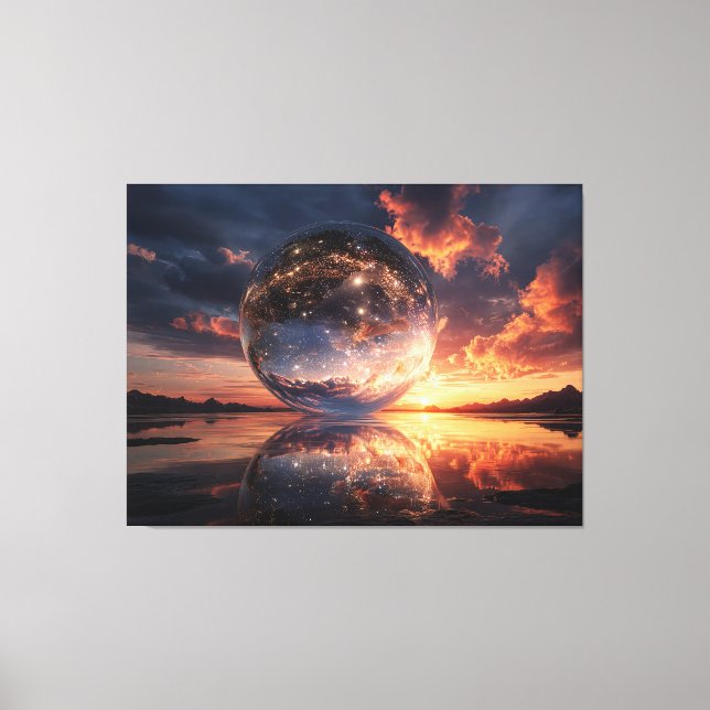 Surreal reflekterande sfär som innehåller stjärnor canvastryck (Framsida)