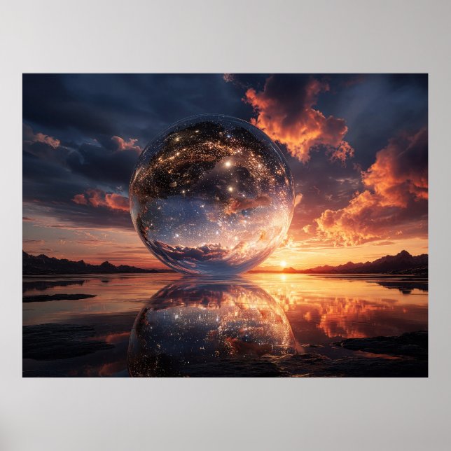 Surreal reflekterande sfär som innehåller stjärnor poster (Framsidan)