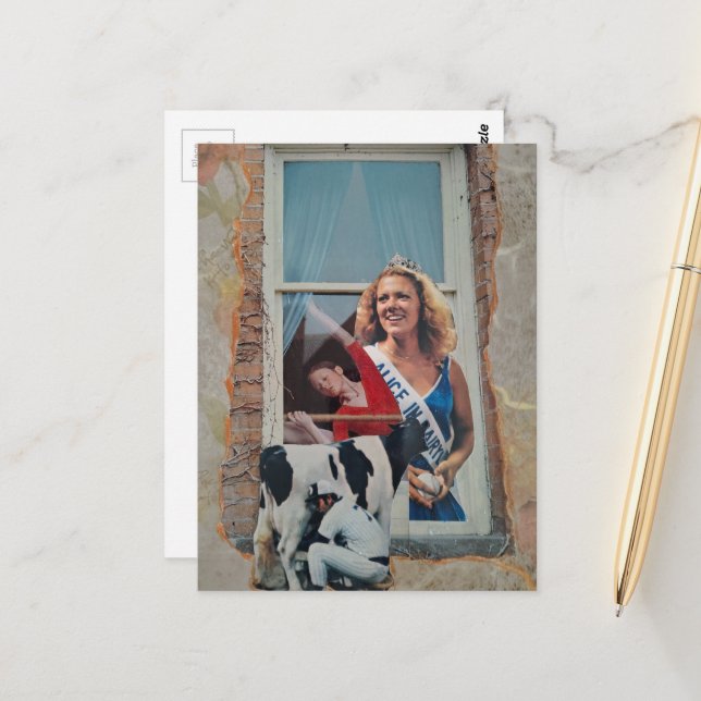 Surreal Retro Alice in Dairyland Collage  Vykort (Fram/Back In Situ)