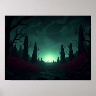 Surreal Retro Bondelandskap med raketuppskjutning Poster
