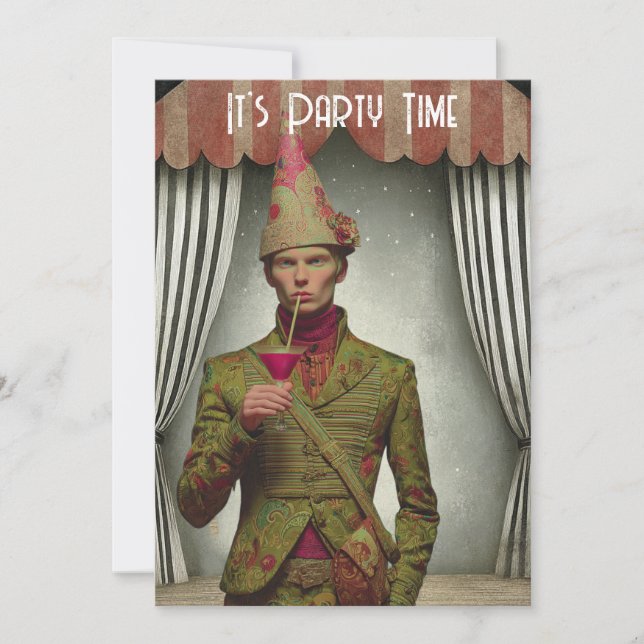 Surreal Retro Euro Guy Party Inbjudan (Framsida)