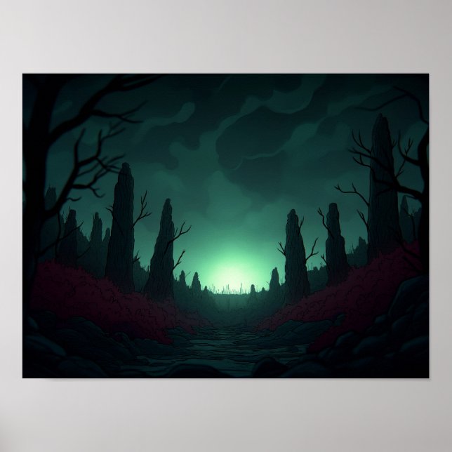 Surreal Retro Farm Landscape with Rocket Launch Ar Poster (Framsidan)