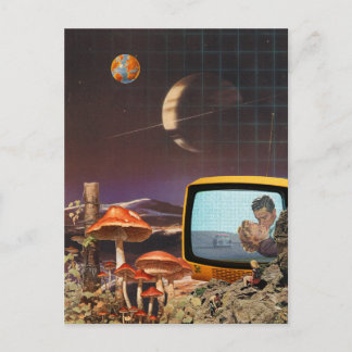 Surreal Retro Futurism Space Collage Art Vykort