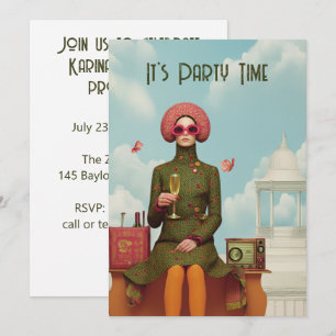 Surreal Retro Mod Girl Party Inbjudan