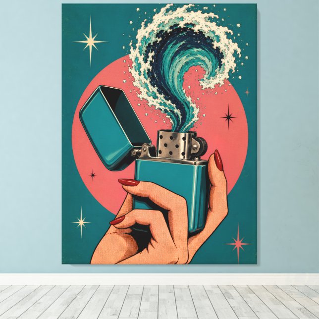 Surreal Retro Pop Art Lighter med Oceanvåg Canvastryck (Insitu (trägolv))