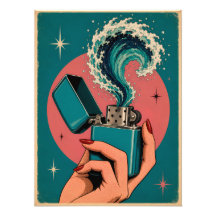 Surreal Retro Pop Art Lighter med Oceanvåg