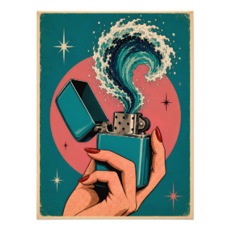 Surreal Retro Pop Art Lighter med Oceanvåg Fototryck
