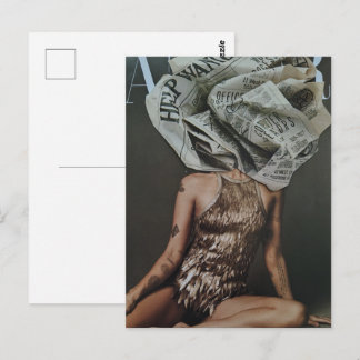 Surreal Retro Tidningsblomma Kvinna Collage Vykort