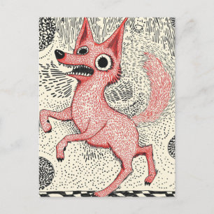 Surreal röd räv illustration - Särpräglad indiekon Vykort