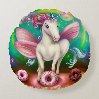 Surreal Rosa Donuts Unicorn Rund Kudde