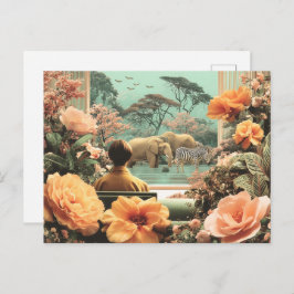 Surreal Safari Scene With Elephants Zebras Vykort