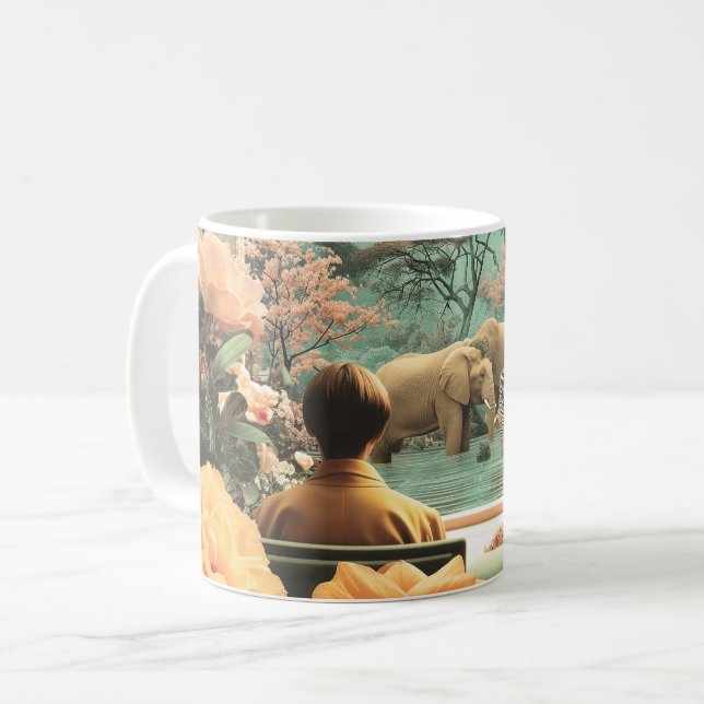Surreal safariscen med elefanter zebror kaffemugg (Framsida vänster)