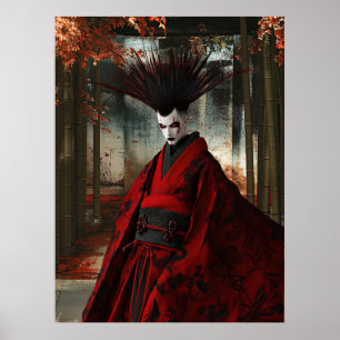 Surreal Samurai i rött Digital Art Poster