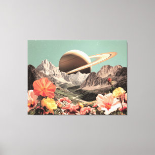 Surreal Saturnus över bergsdal Canvastryck