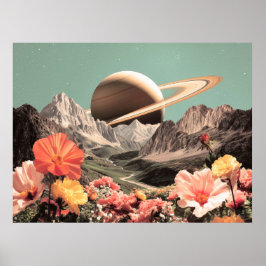 Surreal Saturnus over Mountain Valley Poster