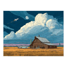 Surreal sci-fi-farm med raketstartillustration