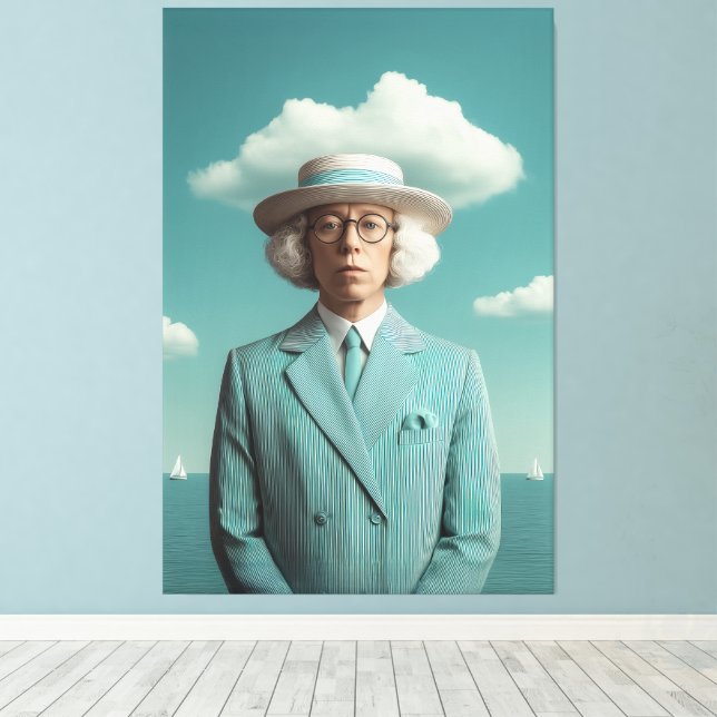 Surreal Seaside gentleman Porträtt Canvastryck (Insitu (trägolv))