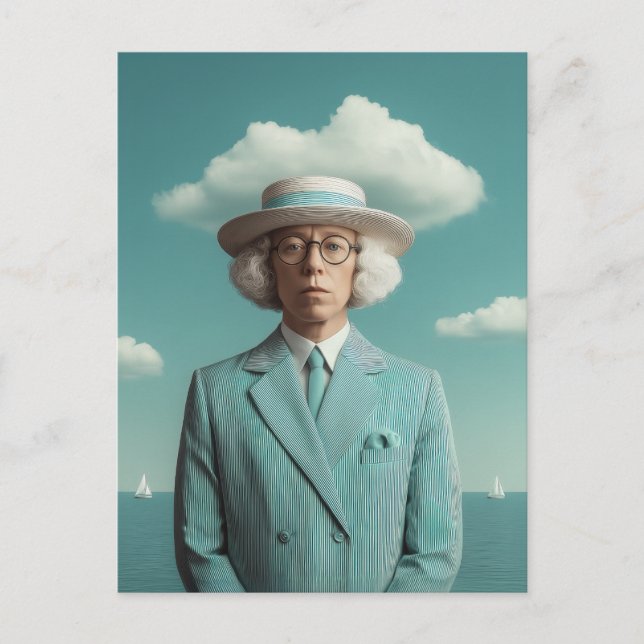 Surreal Seaside gentleman Porträtt Helg Vykort (Framsida)
