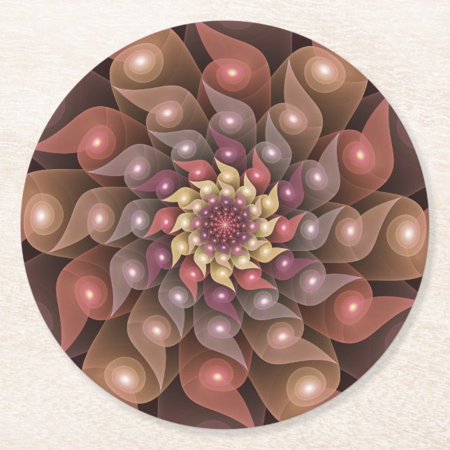 Surreal Shiny Flower Modern Abstrakt Fractal Art Underlägg Papper Rund (Framsidan)