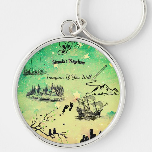 Surreal Silouettes 'Imagine If' Rund Silverfärgad Nyckelring (Framsidan)