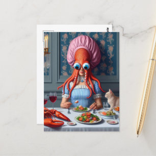Surreal sjömat Meal Octopus Woman Vykort