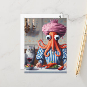 Surreal sjömat Medel Octopus Woman Rosa Krona Vykort