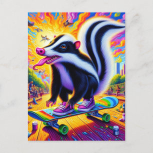 Surreal Skateboarding Skunk Vykort