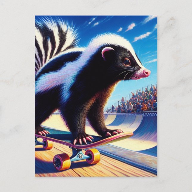 Surreal Skateboarding Skunk Vykort (Framsida)