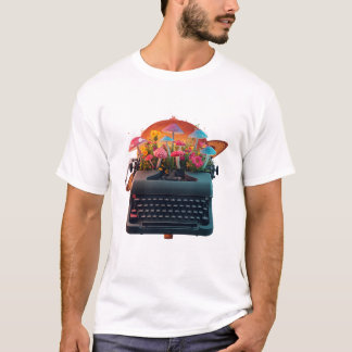 Surreal skrivmaskinsträdgård grafisk t-shirt