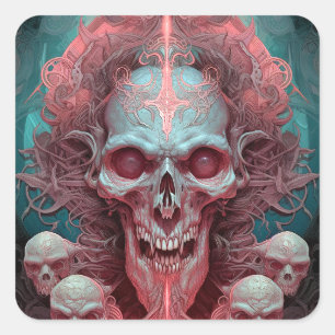 Surreal Skull Gothic Horror Art Fyrkantigt Klistermärke