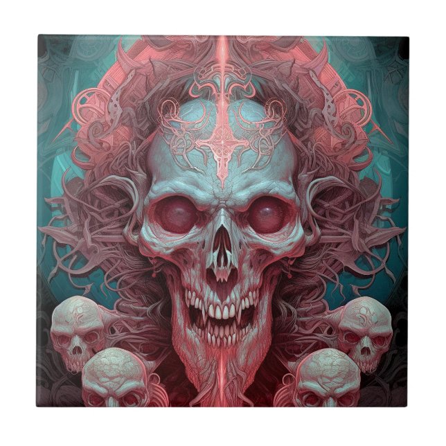 Surreal Skull Gothic Horror Art Kakelplatta (Framsidan)