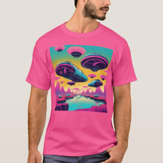 Surreal Skyline Psykedeliska Flygande Bilar familj T Shirt