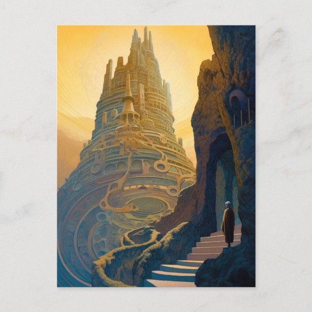 Surreal slott på bergsfaunan Fantasy Art Vykort (Framsida)